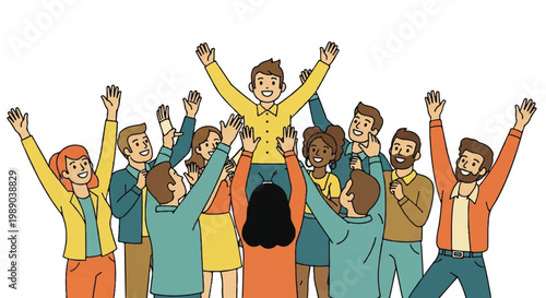 Group of diverse people celebrating achievement uplifting individual concept