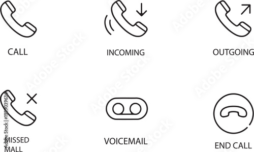 Hand drawn phone call icons representing various call states and functions