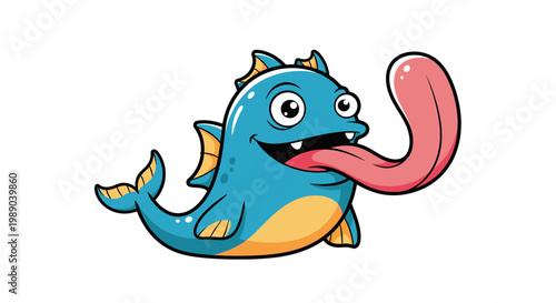 Cartoon blue monster with long tongue.