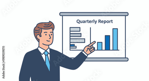 Businessman presenting quarterly report data.