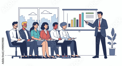 Businessman giving presentation to audience 5.