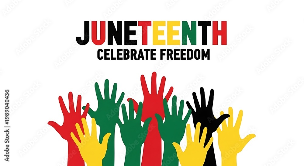 Fototapeta premium Juneteenth celebration emphasizing freedom and unity through diverse raised hands. happy mothers day