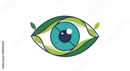 Green eye with leafy iris detail.