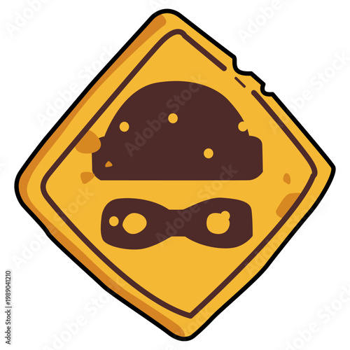 Warning Sign with Bandit Icon flat Illustration