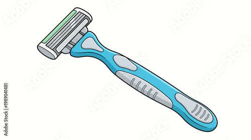 Classic disposable shaving razor with blue grip handle vector illustration on white background