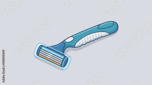 Blue and white disposable razor with safety cap vector illustration for personal grooming