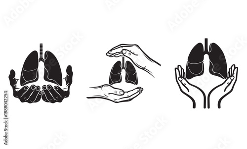  Hand holding a simple illustration of human lungs and trachea,  representing vital respiratory health, medical care, and the concept of organ well-being and preservation