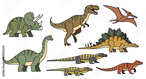 Collection of diverse prehistoric dinosaur species illustrations.