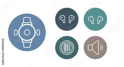 Smartwatch and Earbuds Icons Representing Technology and Connectivity.