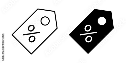 Discount tag icon in stroke and solid fill styles, isolated on white background. Ideal for sales promotions, pricing labels, and e-commerce offers.