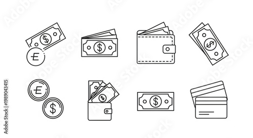 Collection of Money and Wallet Icons and Symbols.