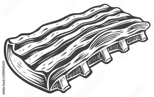 Grilled Ribs Illustration. Engraved Style Vector. Food design for menu and print.