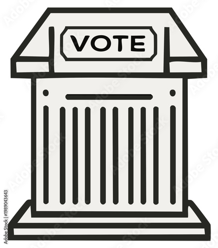 Illustrated voting box with inscription, civic duty symbol, political elections