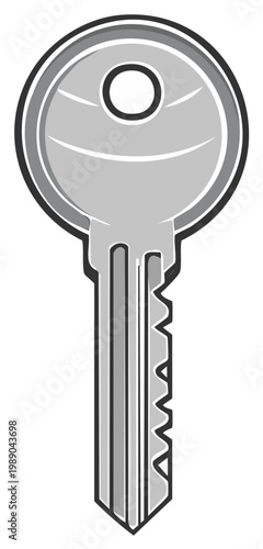 Metallic Key Illustration with Cut Edges, Security Concept, Lock and Unlock Mechanism