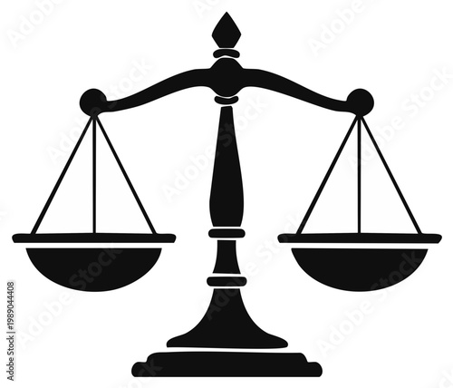 Black Silhouette of a Classic Balance Scale Representing Justice and Equilibrium
