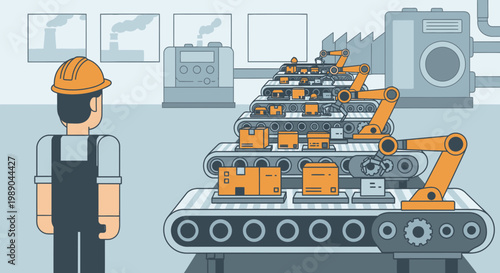 Industrial worker with robotic machine.