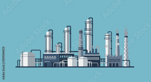 Industrial factory with multiple smokestacks.