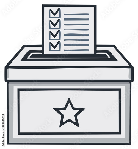 Casting a vote in an election ballot box with a checked paper illustration