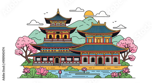 Asian Temple Pagoda Architecture.