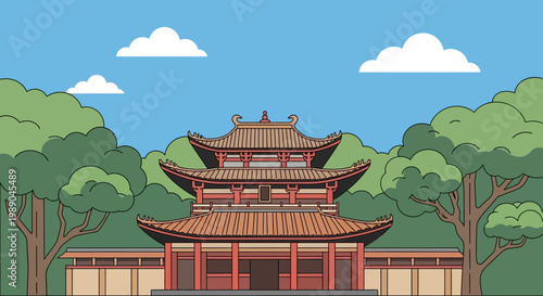 Asian Temple Pagoda Building.