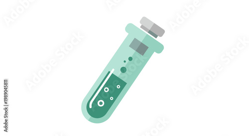 Green Liquid in Test Tube with Bubbles, Science Laboratory Icon