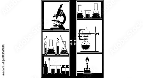 Laboratory Cabinet with Scientific Equipment and Glassware