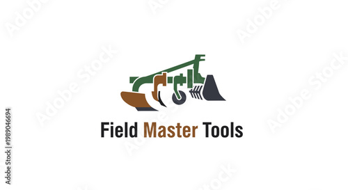 Green tractor with farm tools attached.