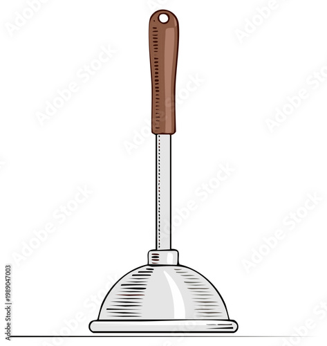 Classic Sink Plunger for Household Plumbing Maintenance Illustrated Cartoon