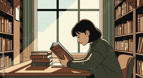 Woman Reading Book Sitting Down Alone.