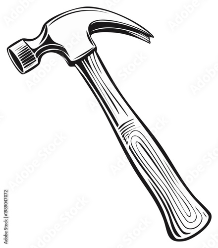 Classic Claw Hammer Tool with Wooden Handle Stylized Illustration