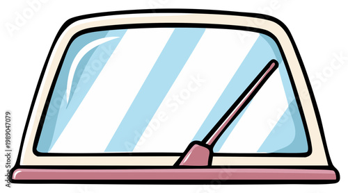 Car Windshield Illustration with Wiper Cartoon Style Graphics