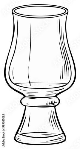 Drawn Whisky Glass with Wide Bowl and Stem for Tasting, Sketch Style Illustration of Glassware for Spirits and Fine Drinks