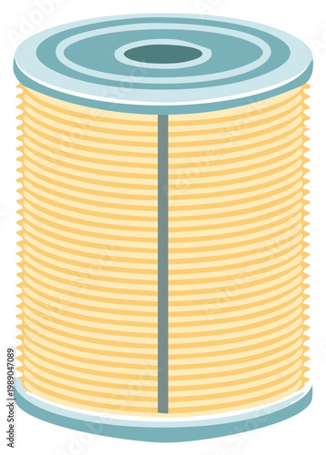 A simple flat vector illustration of a spool with yellow sewing thread for crafting