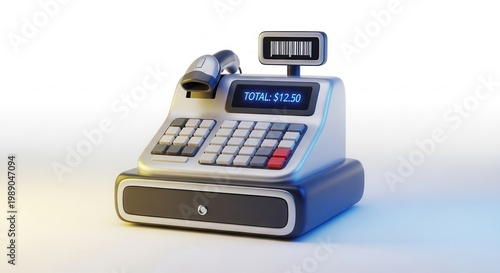 Modern retail point of sale system with digital display showing transaction total, symbolizing