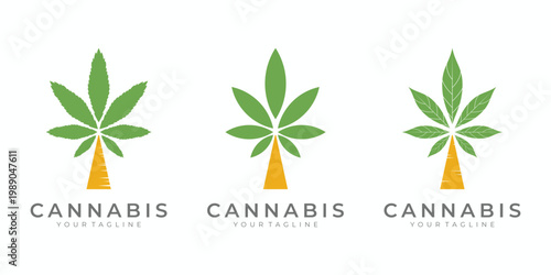 Minimal marijuana tree logo design