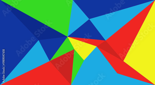 Vibrant geometric shapes create dynamic composition on colorful background