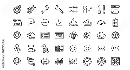 Software configuration and system management icons with features gears