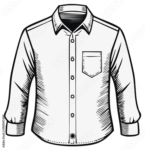 Vector Illustration of Men's Dress Shirt with Long Sleeves and Pocket