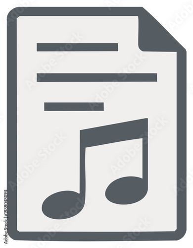Music document icon with musical notes and text lyrics on a page vector for audio files and songs