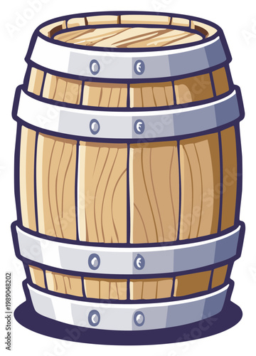 Classic wooden barrel with metal bands for wine or beer vector illustration