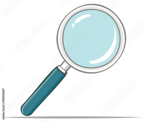 Cartoon Magnifying Glass with Silver Frame and Teal Handle for Inspection and Discovery