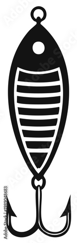 Fishing lure icon black and white simple design with double hook