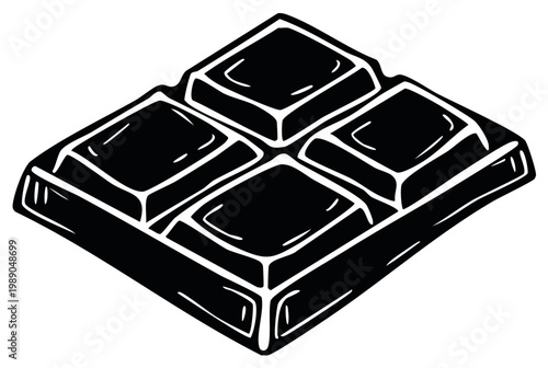 Stylized chocolate bar vector illustration showing detailed squares and contours in black and white offering temptation