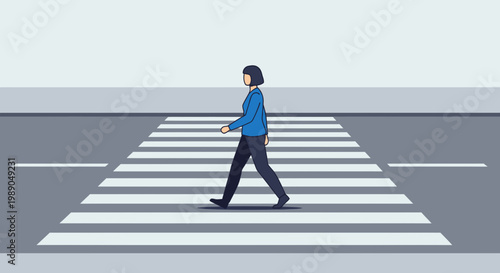Person Crossing Street on Footpath Alone.