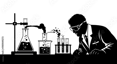 Scientist Conducting Experiment in Laboratory with Beakers and Test Tubes