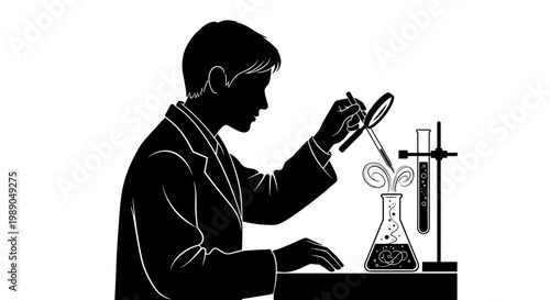 Scientist conducting experiment in laboratory with magnifying glass