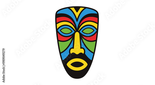 Vibrant colorful tribal face mask art.