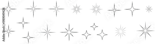 Collection of various starburst shapes and designs on white background