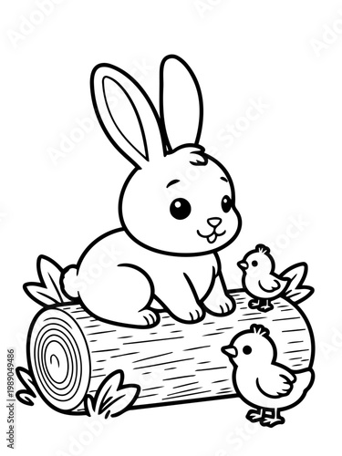 Springtime Trio: A charming drawing shows a cute bunny and two fluffy chicks, creating a delightful scene of springtime innocence and joy.