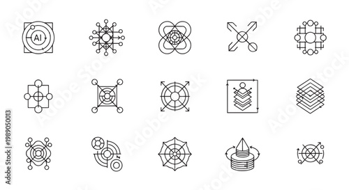 Artificial Intelligence and Neural Network Logic Line Icons